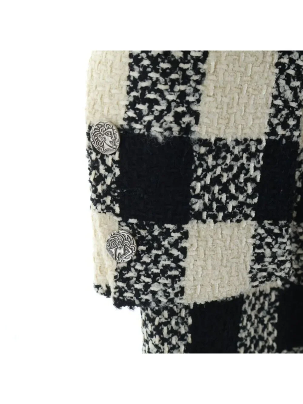 Chanel Tweed Block Check Double Coat White Black